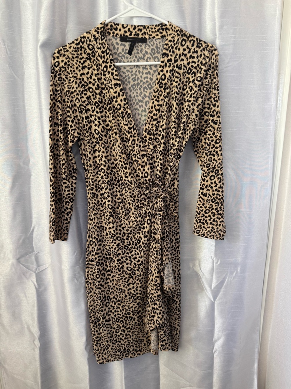 BCBGMaxAzria Leopard Print Wrap Dress - Beige and Black - Picture 2 of 8